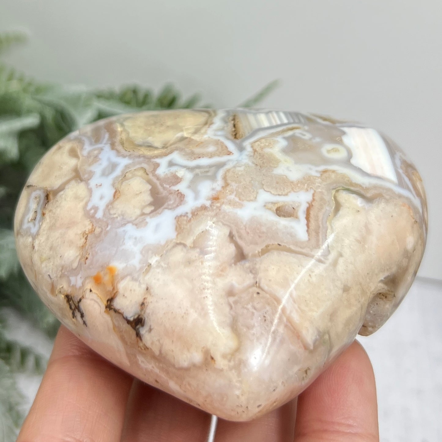 Flower Agate Heart Large Healing Crystal Carving 324g