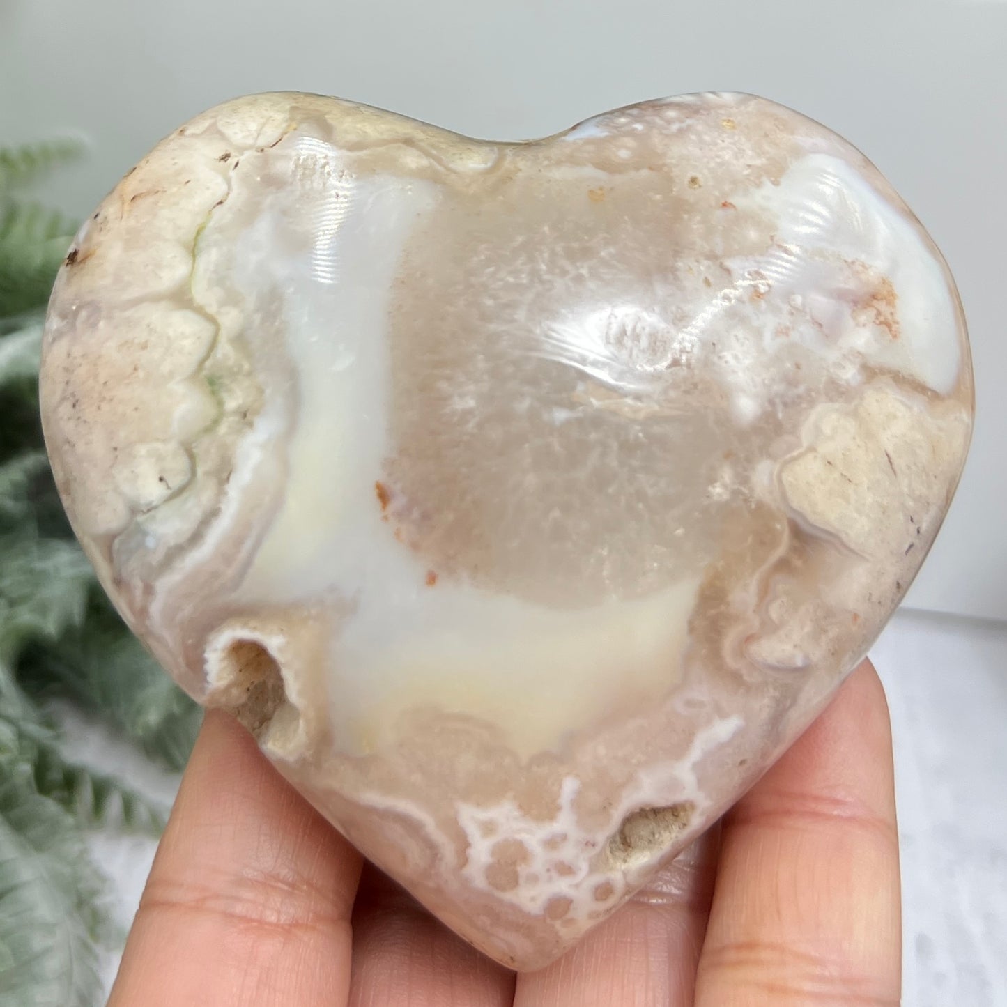 Flower Agate Heart Large Healing Crystal Carving 324g