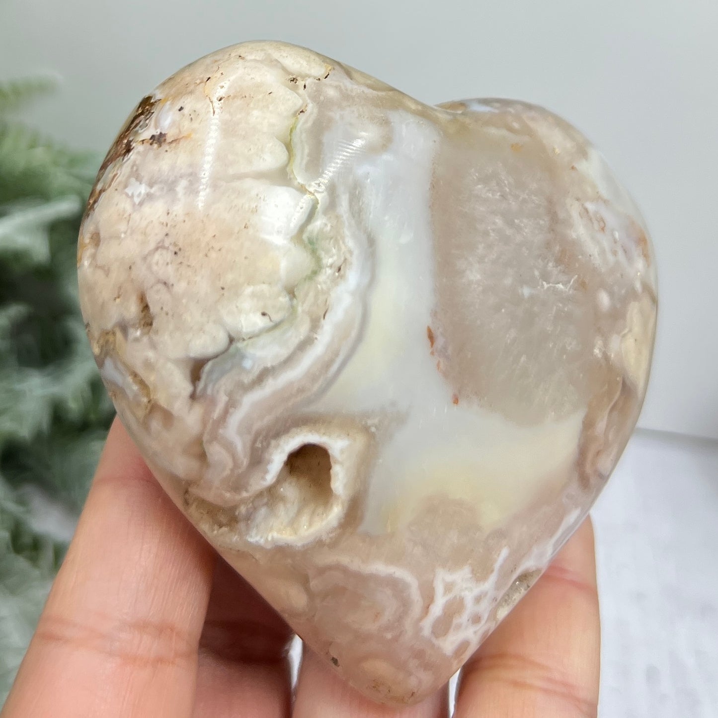 Flower Agate Heart Large Healing Crystal Carving 324g