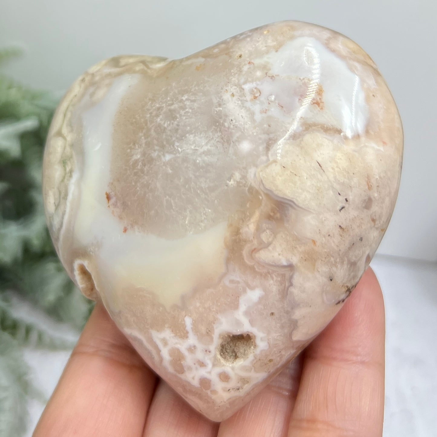 Flower Agate Heart Large Healing Crystal Carving 324g