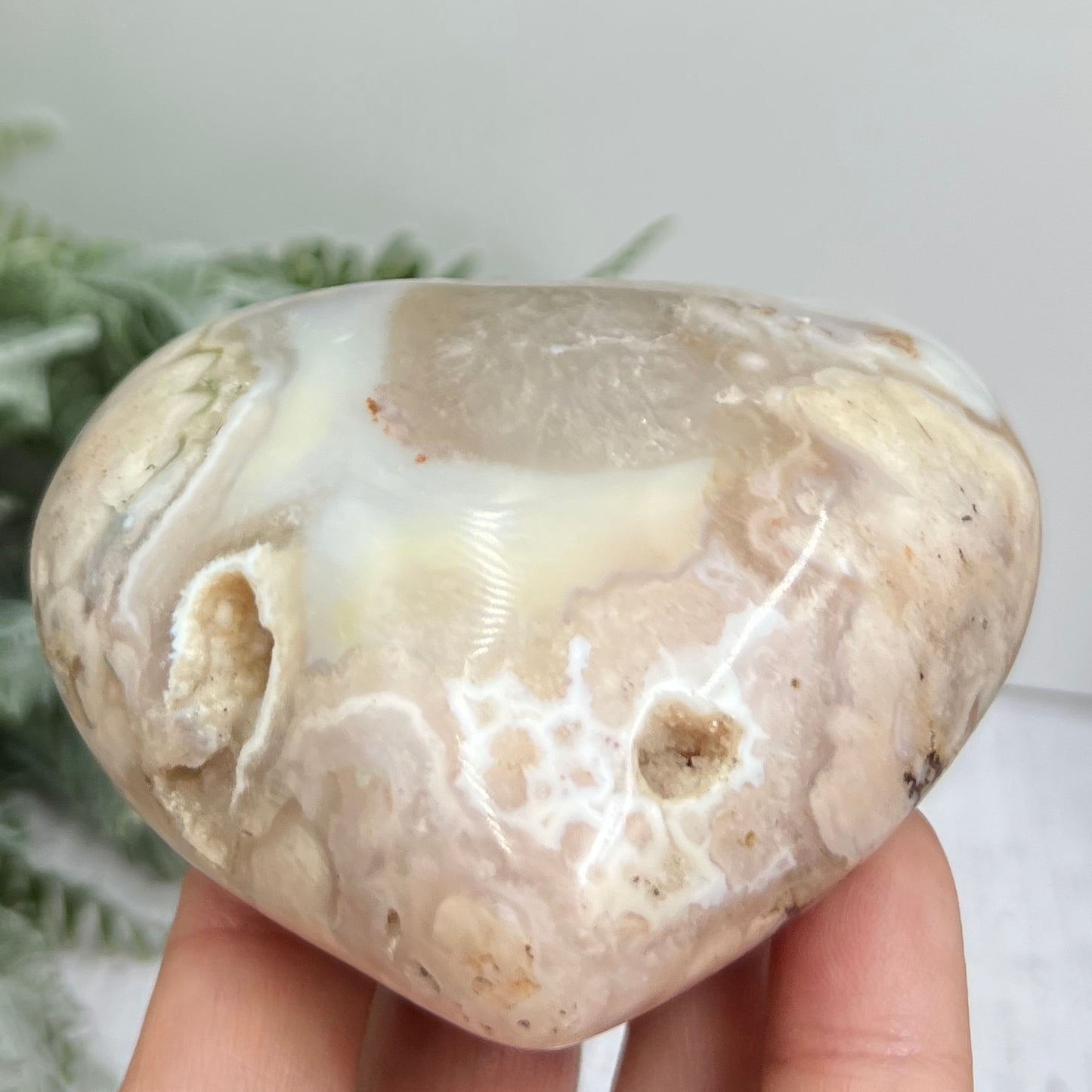 Flower Agate Heart Large Healing Crystal Carving 324g