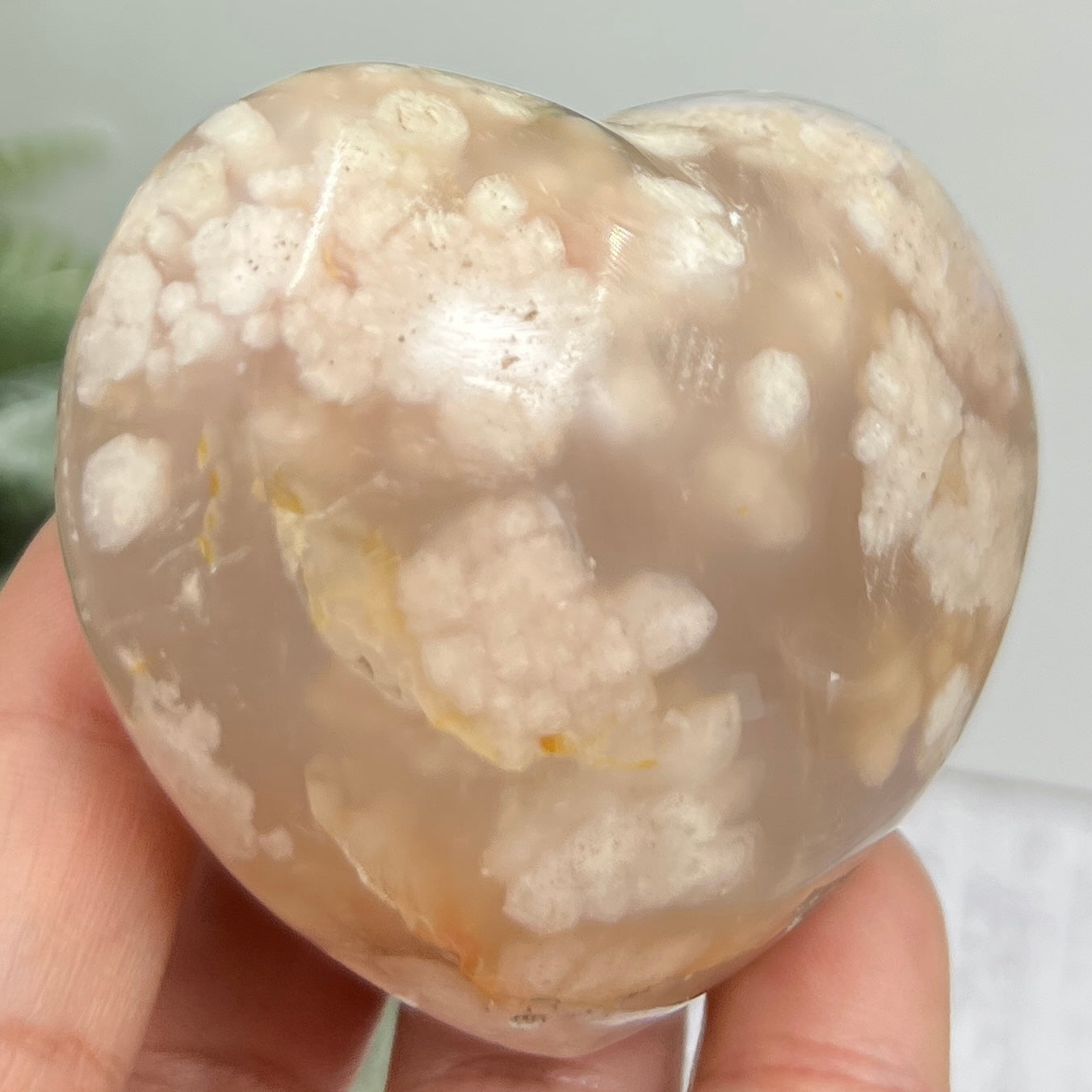 Flower Agate Heart Healing Crystal Carving 184g