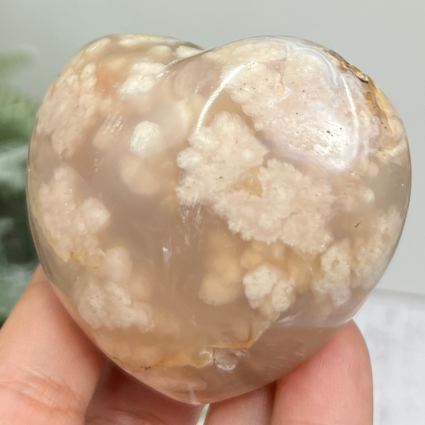 Flower Agate Heart Healing Crystal Carving 184g