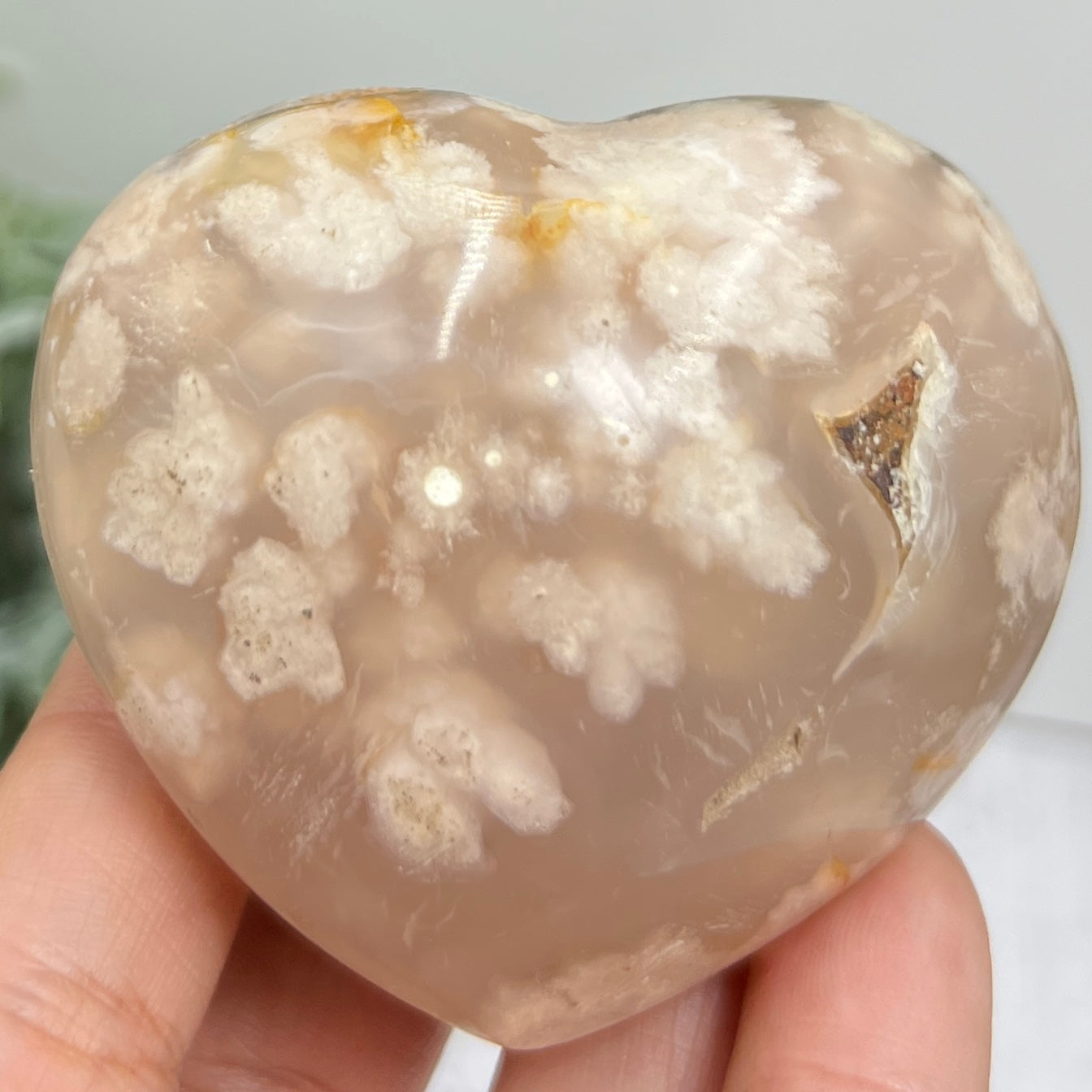 Flower Agate Heart Healing Crystal Carving 184g