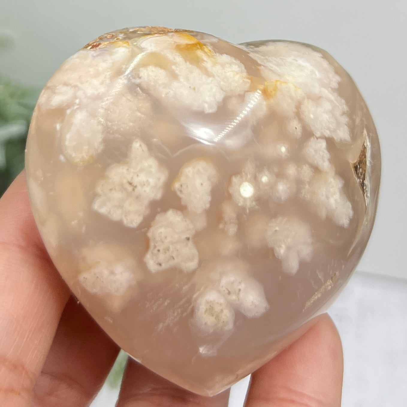 Flower Agate Heart Healing Crystal Carving 184g