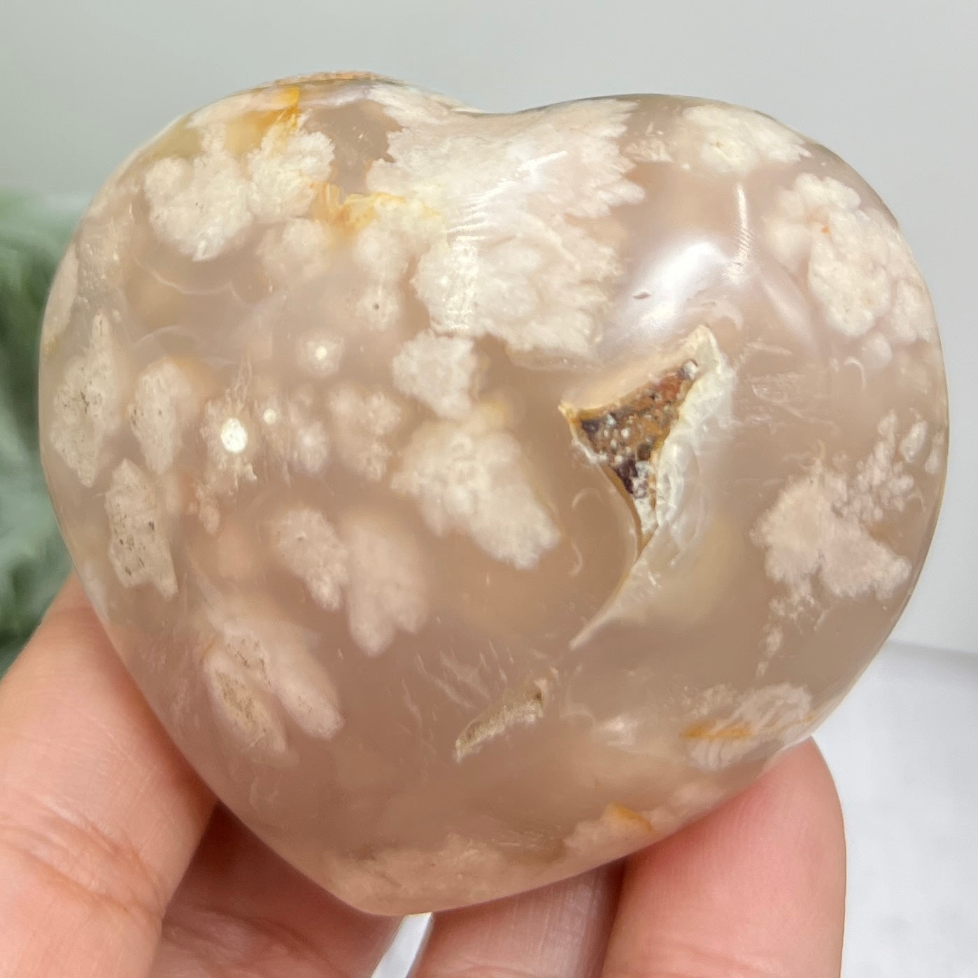 Flower Agate Heart Healing Crystal Carving 184g