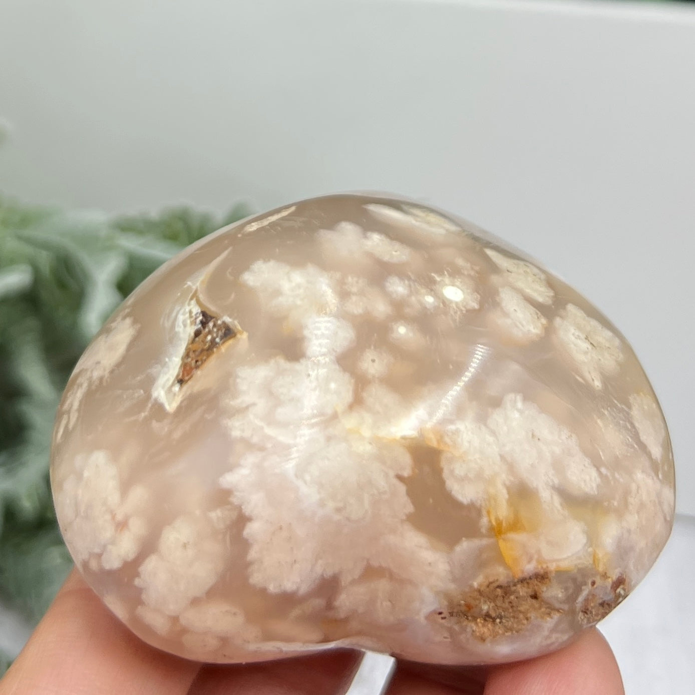 Flower Agate Heart Healing Crystal Carving 184g