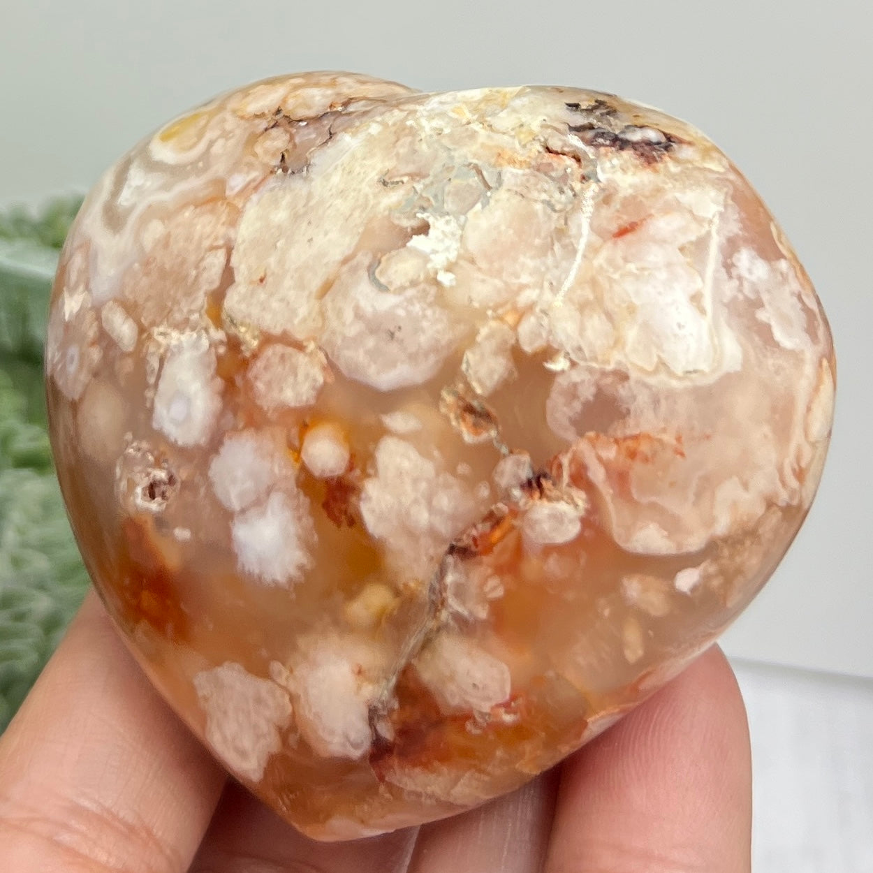 Flower Agate Heart Healing Crystal Carving 190g