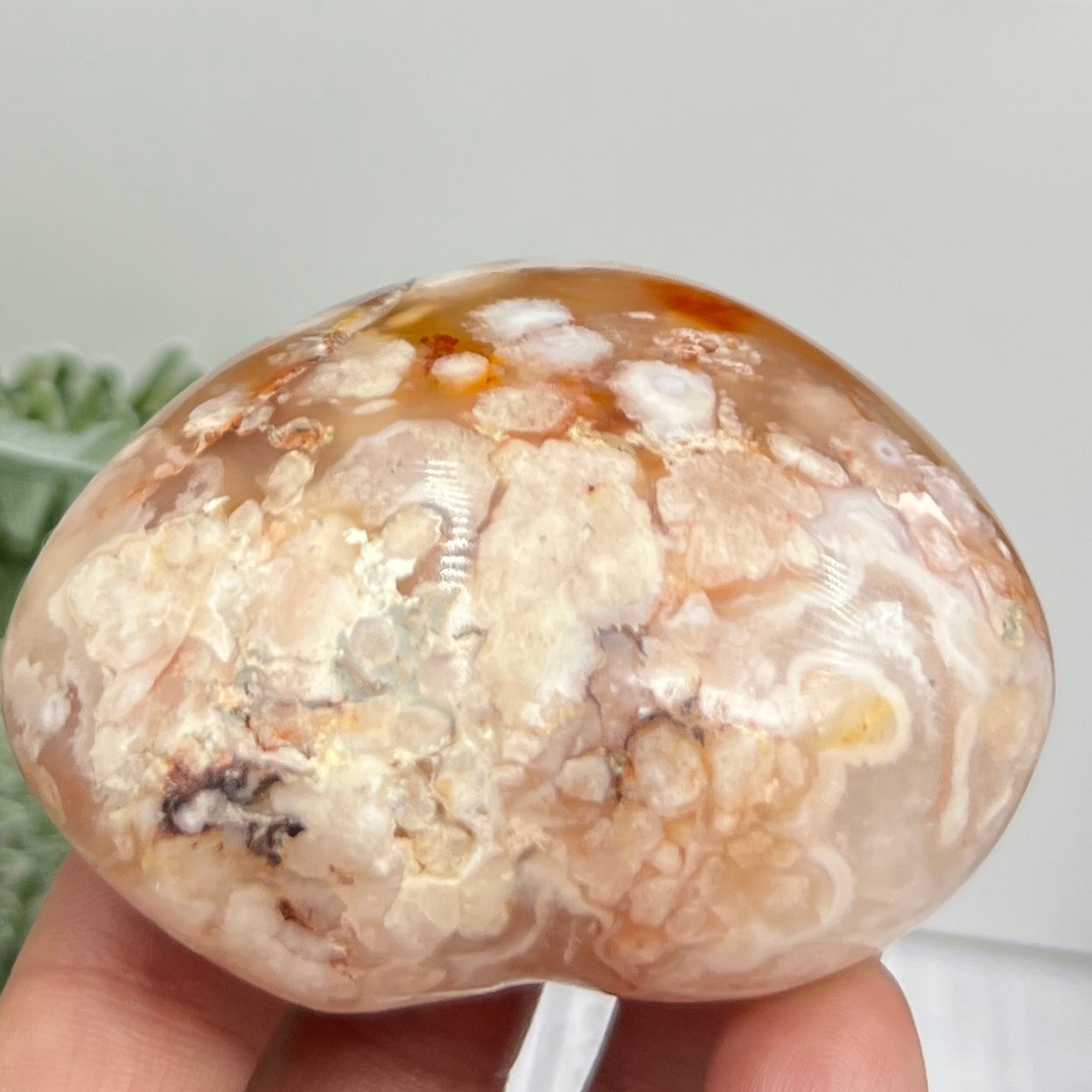 Flower Agate Heart Healing Crystal Carving 190g