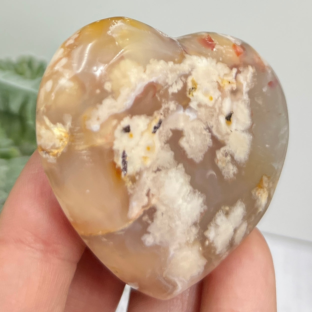 Flower Agate Heart Healing Crystal Carving 100g