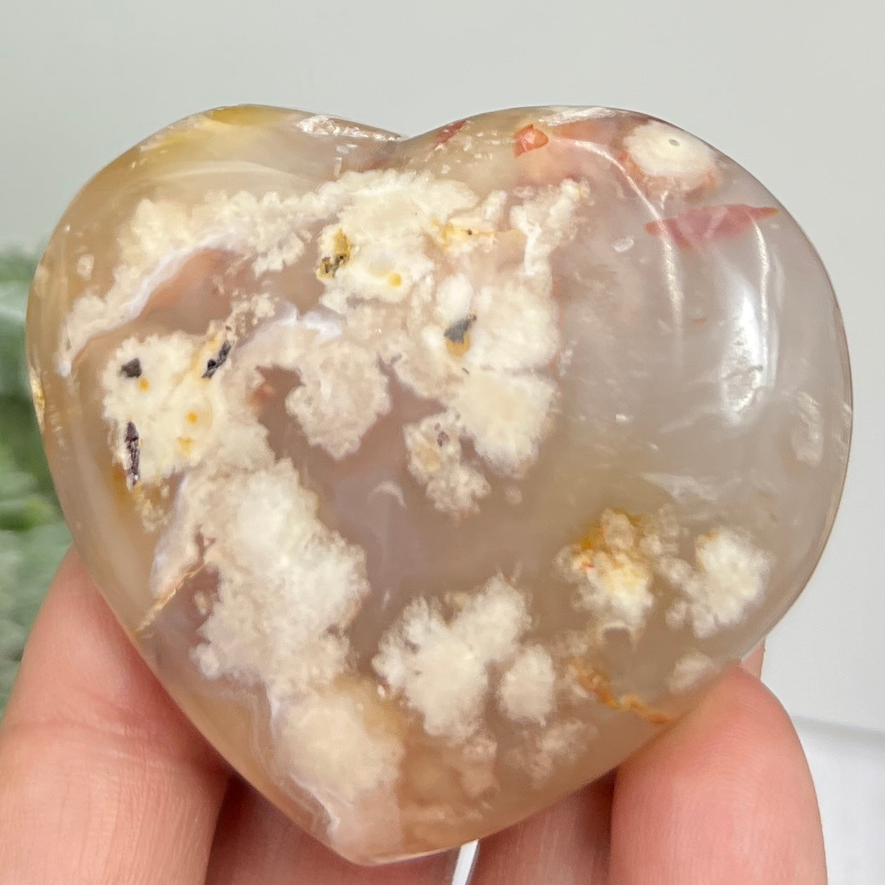 Flower Agate Heart Healing Crystal Carving 100g