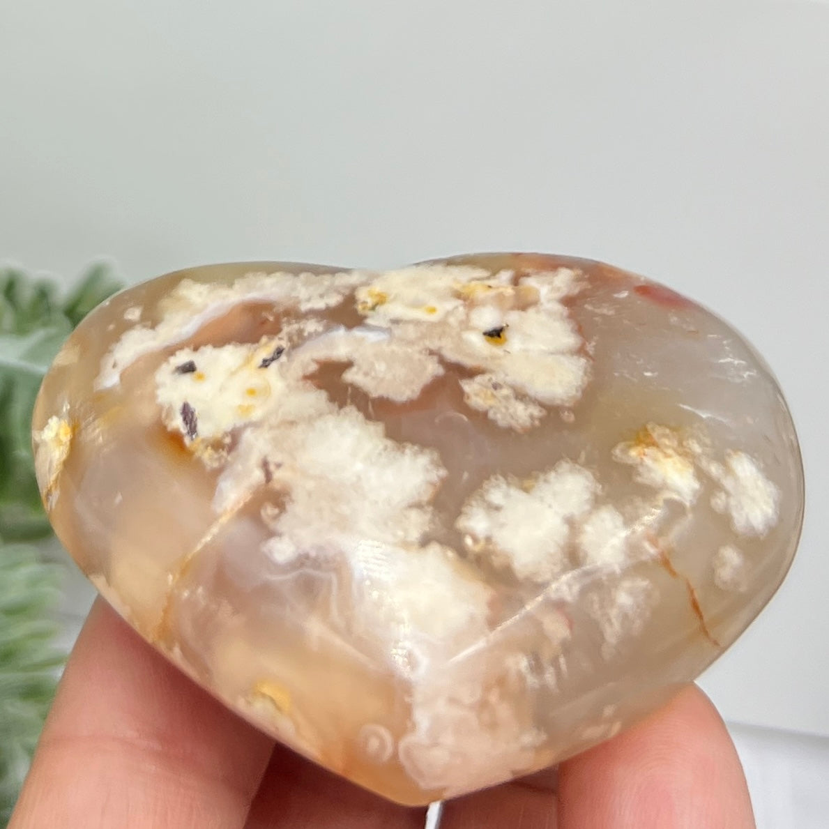 Flower Agate Heart Healing Crystal Carving 100g