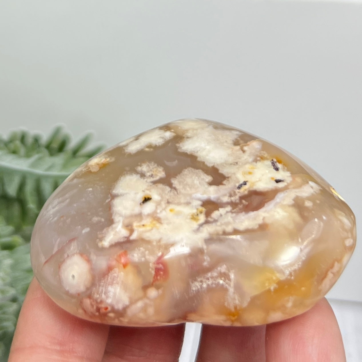 Flower Agate Heart Healing Crystal Carving 100g