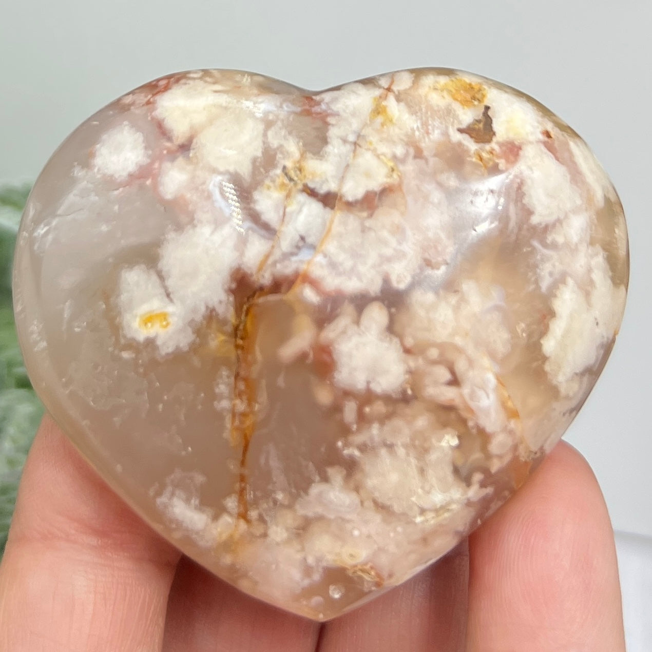 Flower Agate Heart Healing Crystal Carving 100g