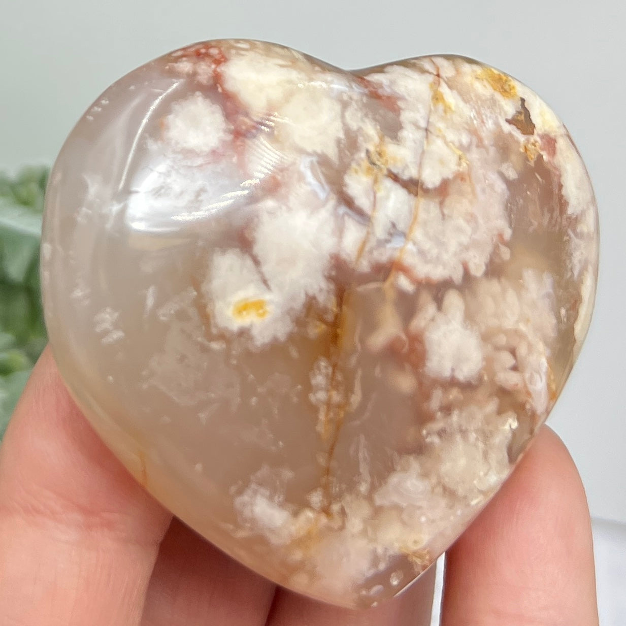 Flower Agate Heart Healing Crystal Carving 100g