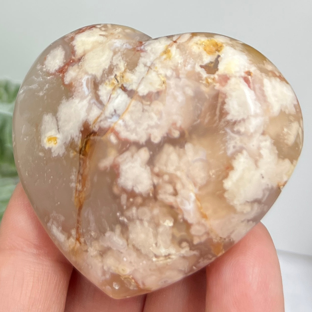 Flower Agate Heart Healing Crystal Carving 100g