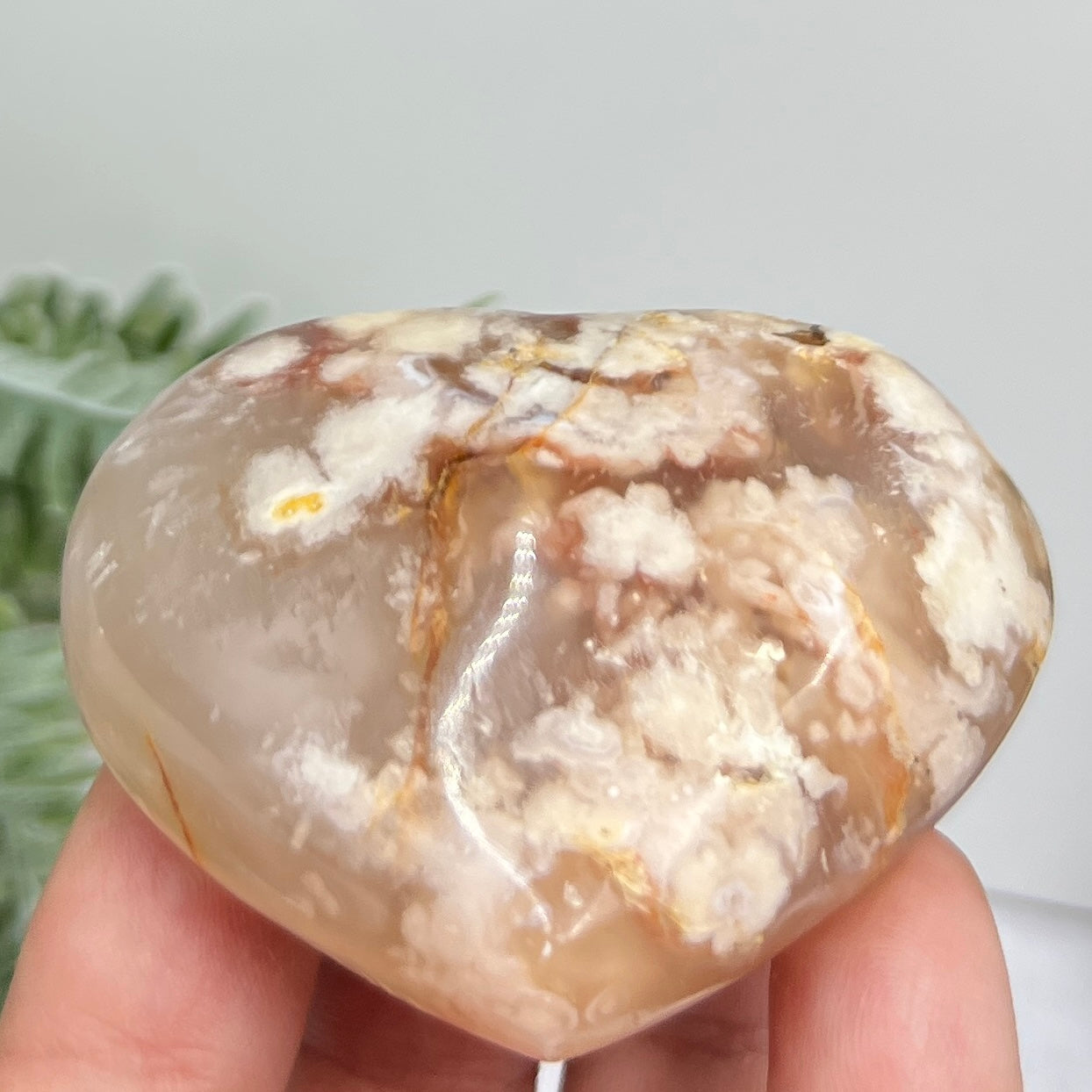 Flower Agate Heart Healing Crystal Carving 100g