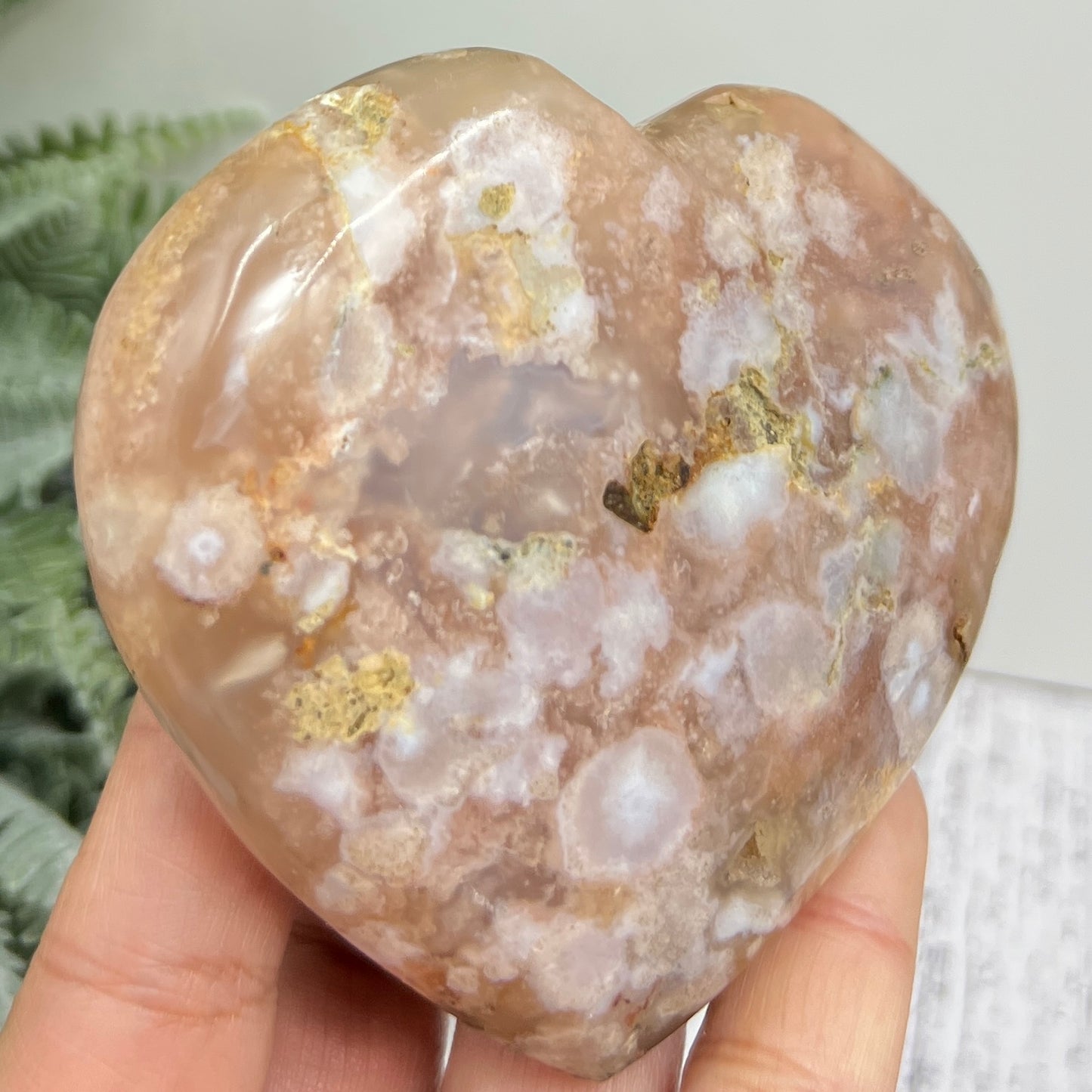 Flower Agate Heart Large Healing Crystal Carving 290g