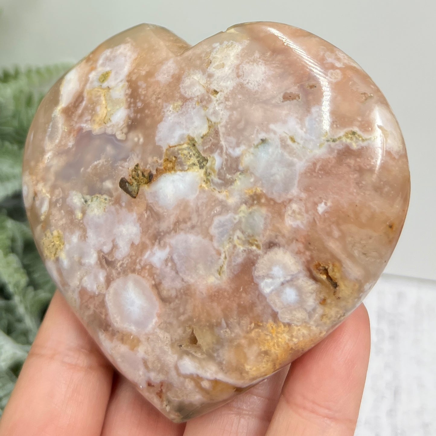 Flower Agate Heart Large Healing Crystal Carving 290g