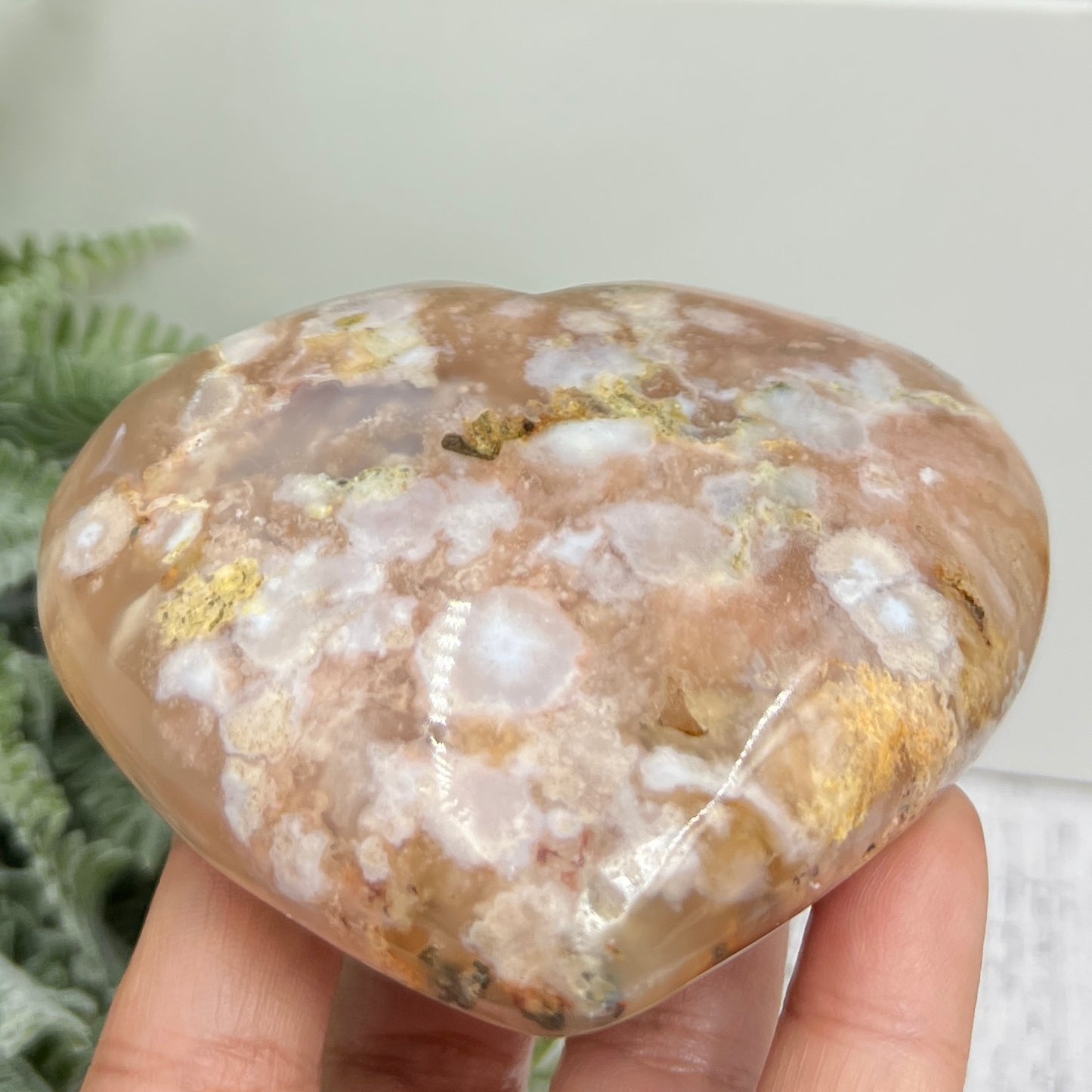 Flower Agate Heart Large Healing Crystal Carving 290g