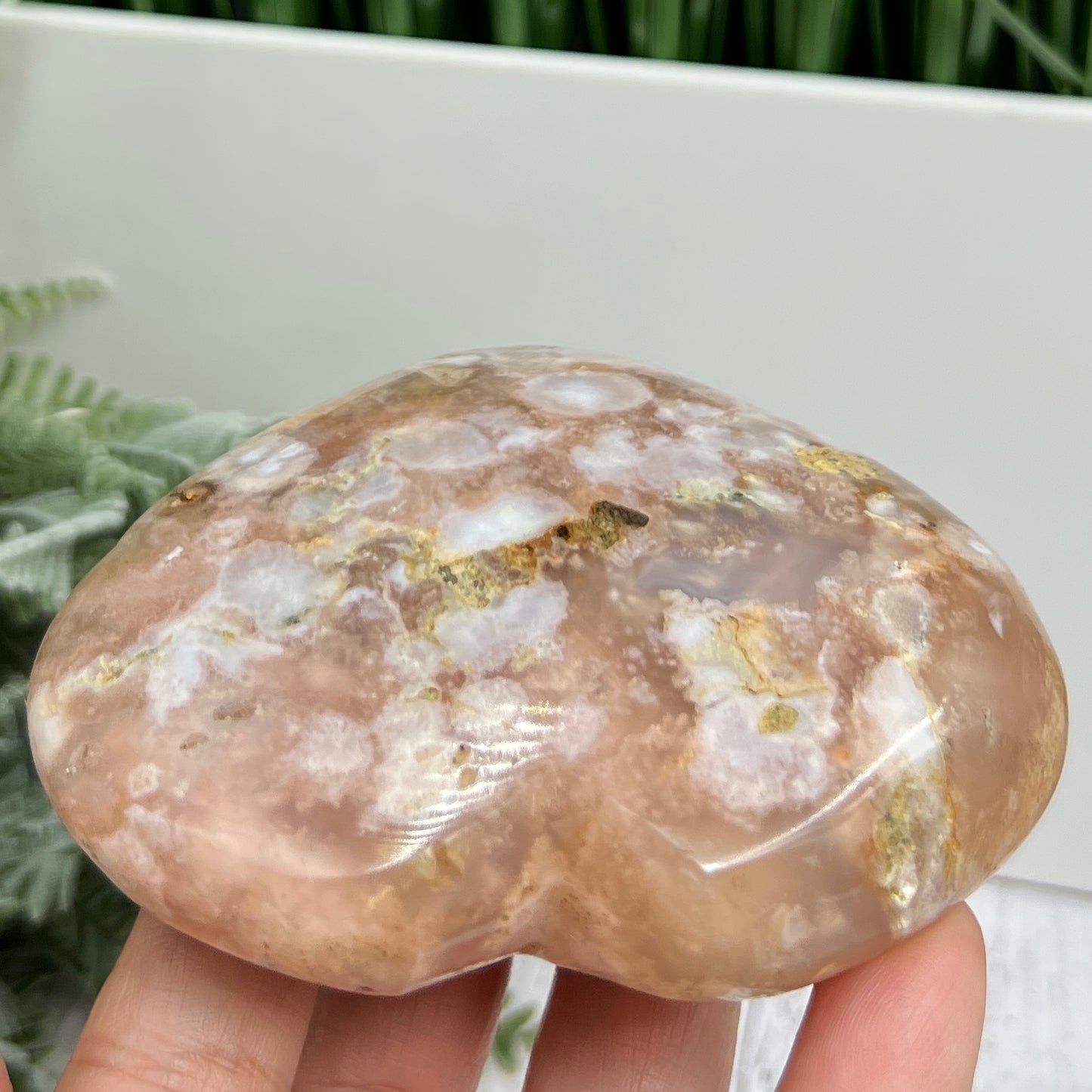 Flower Agate Heart Large Healing Crystal Carving 290g