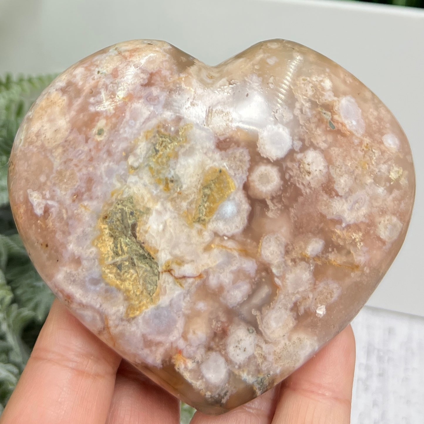 Flower Agate Heart Large Healing Crystal Carving 290g