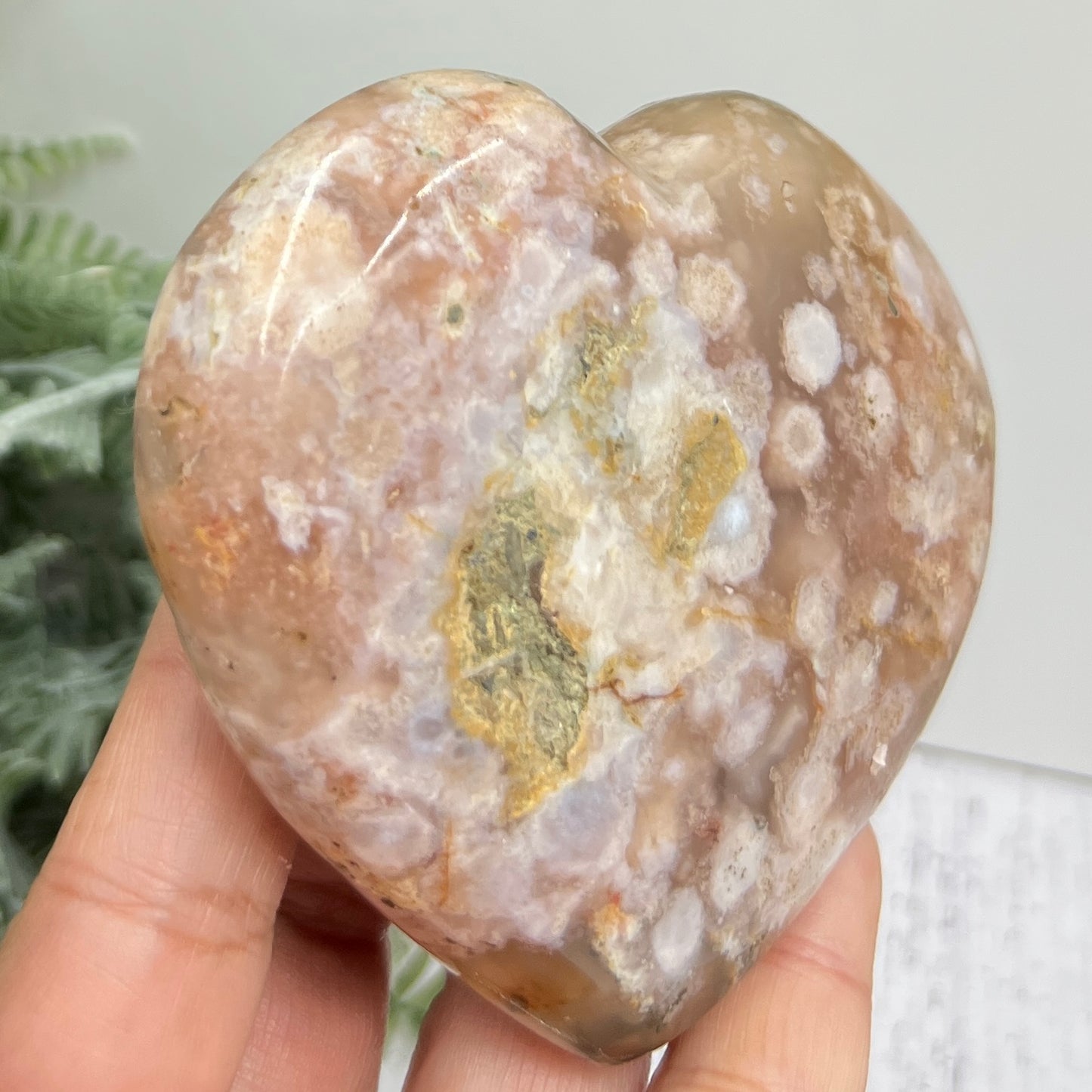 Flower Agate Heart Large Healing Crystal Carving 290g