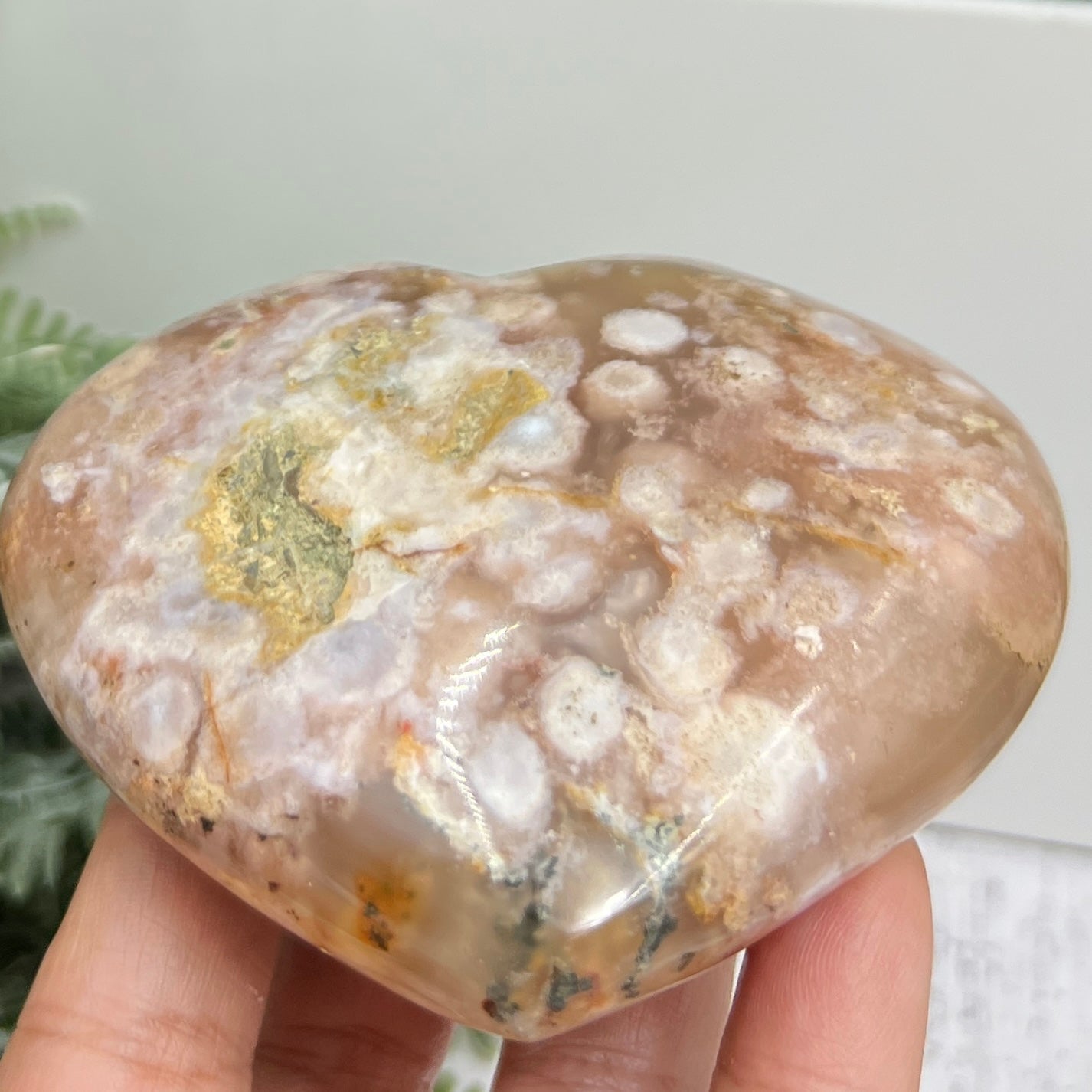 Flower Agate Heart Large Healing Crystal Carving 290g
