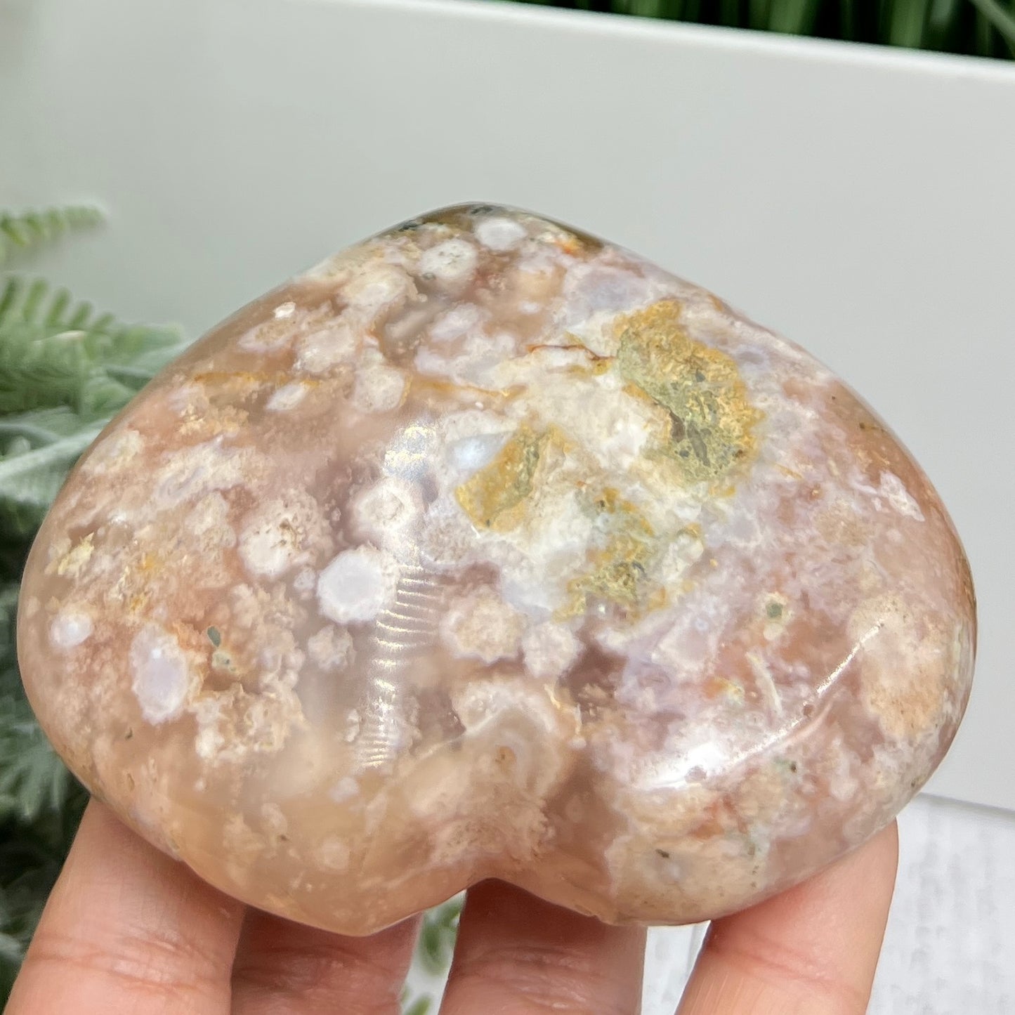 Flower Agate Heart Large Healing Crystal Carving 290g