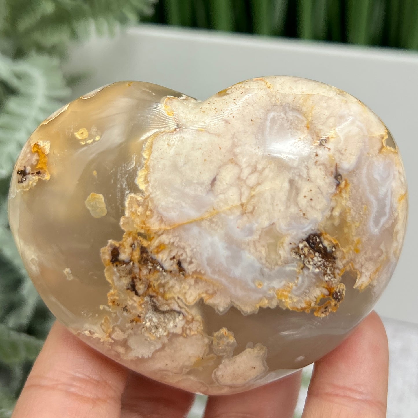 Flower Agate Heart Healing Crystal Carving 252g