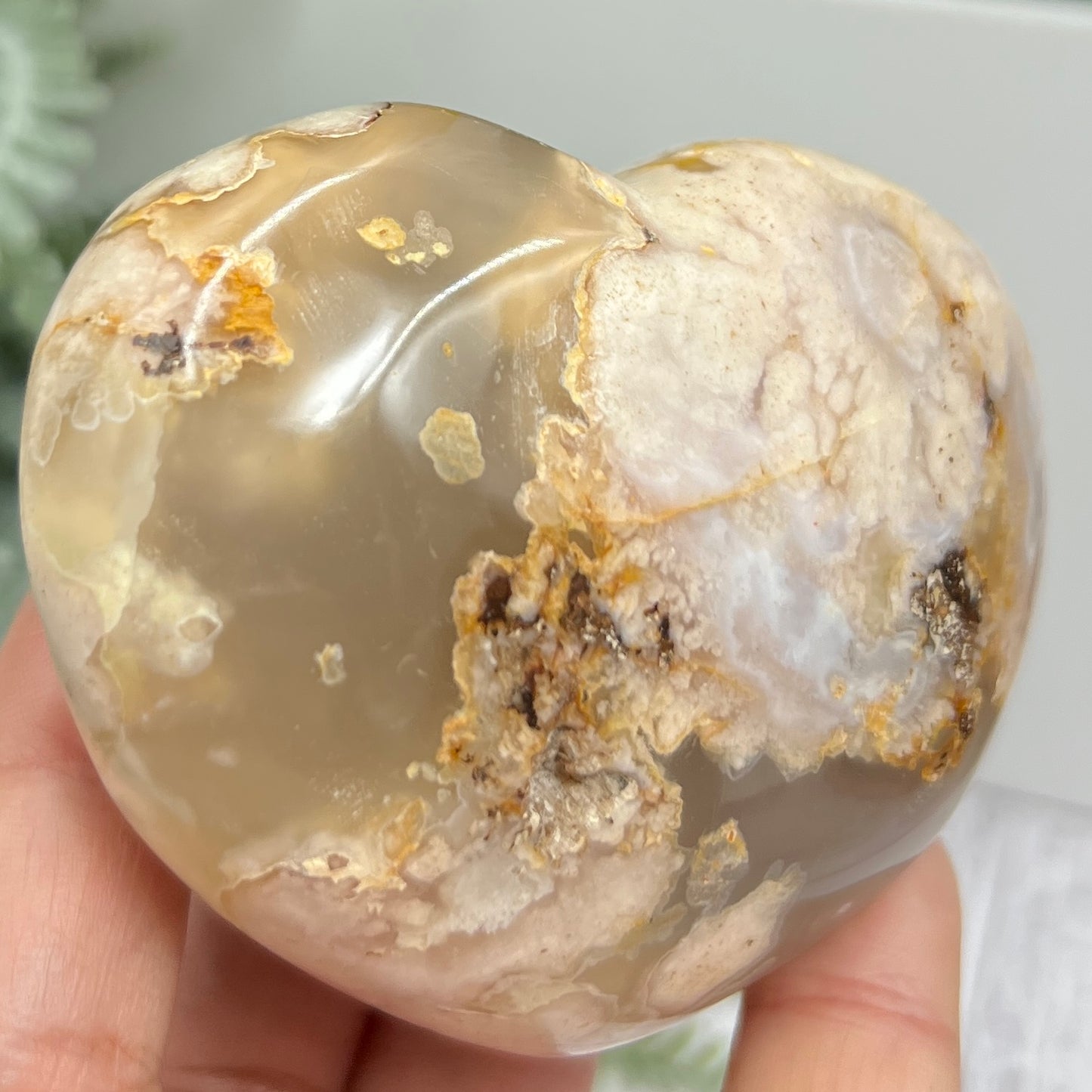 Flower Agate Heart Healing Crystal Carving 252g