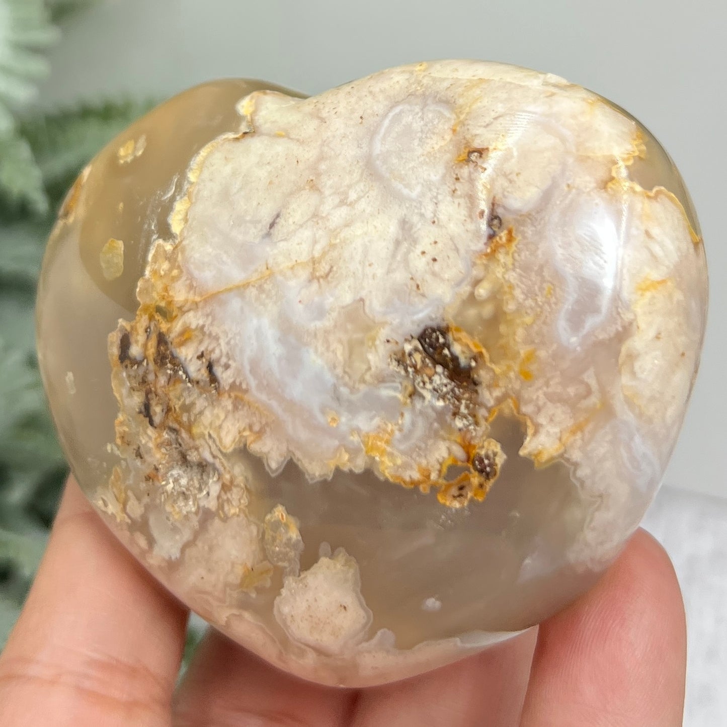 Flower Agate Heart Healing Crystal Carving 252g