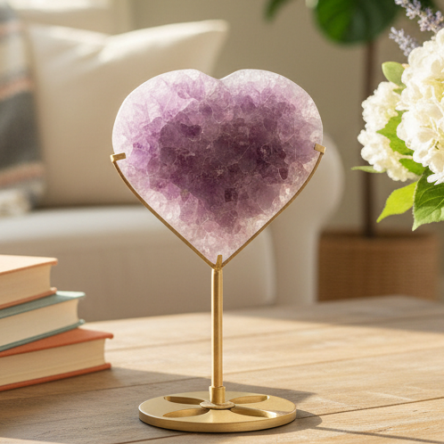 Amethyst Heart with Stand Healing Crystal Carving 392g
