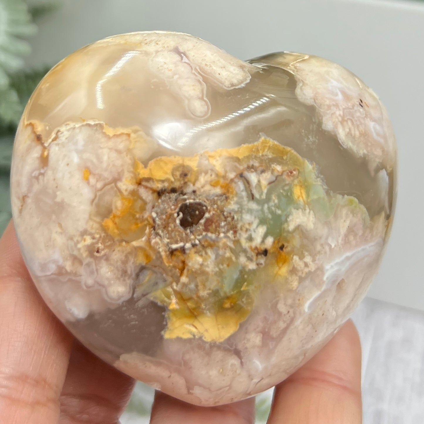 Flower Agate Heart Healing Crystal Carving 252g
