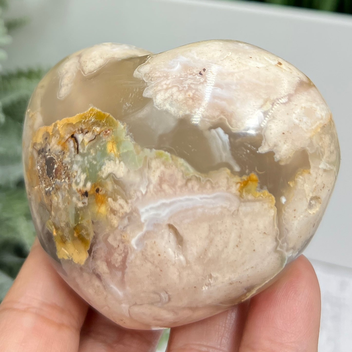 Flower Agate Heart Healing Crystal Carving 252g