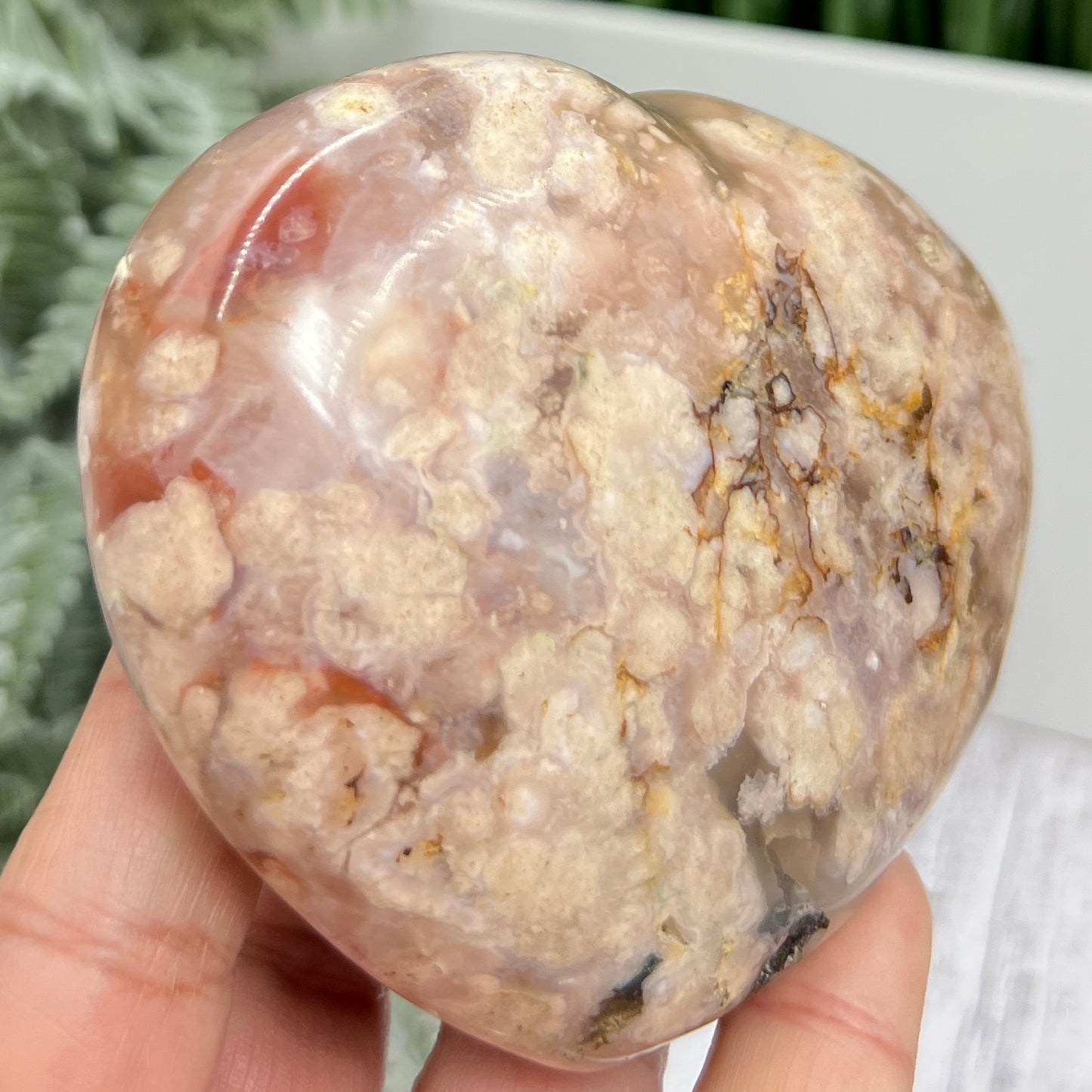 Flower Agate Heart Large Healing Crystal Carving 324g