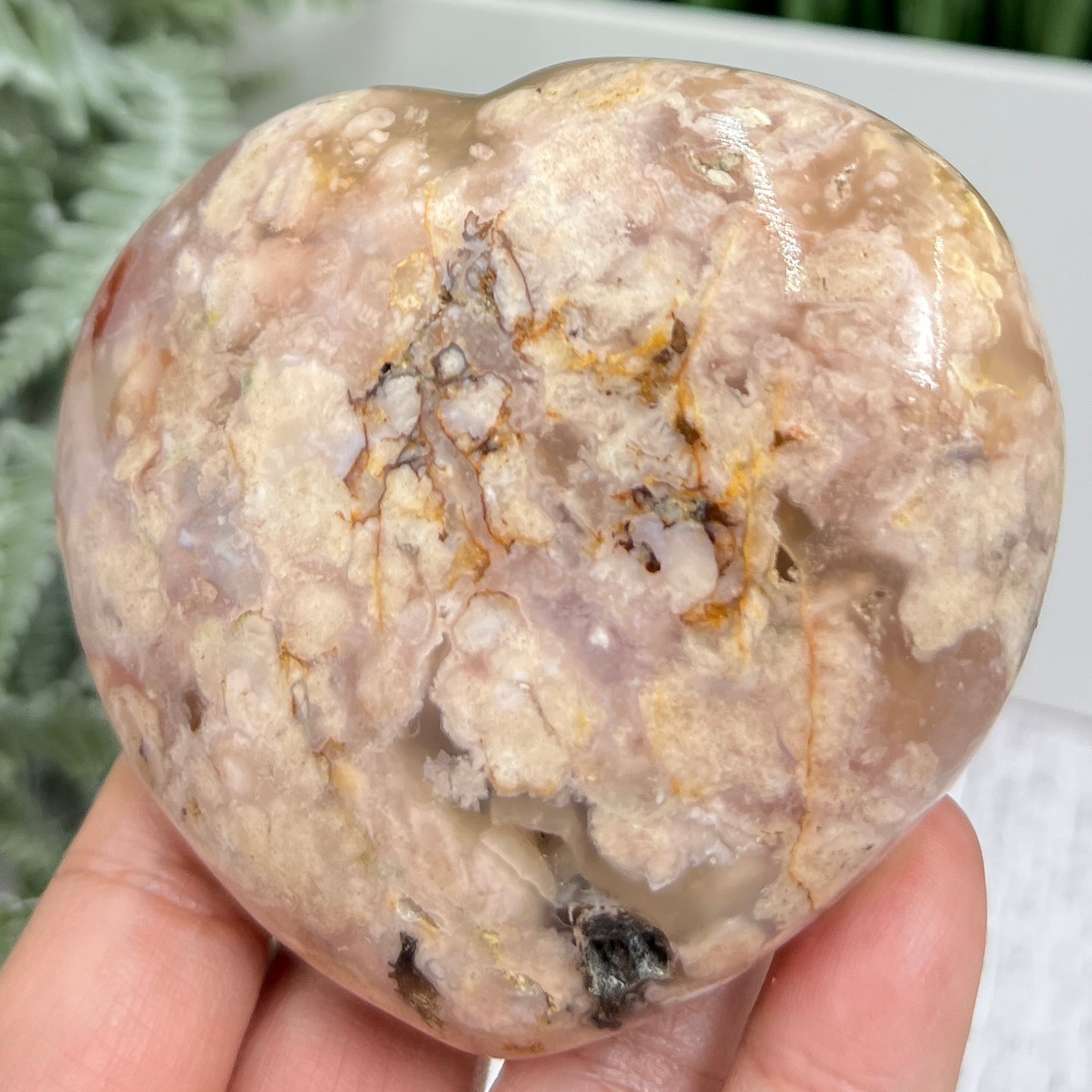 Flower Agate Heart Large Healing Crystal Carving 324g