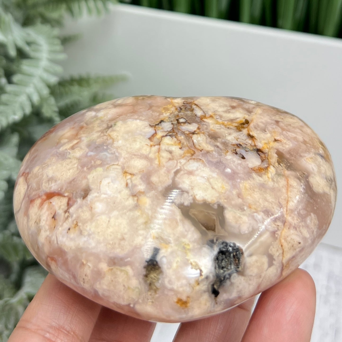 Flower Agate Heart Large Healing Crystal Carving 324g