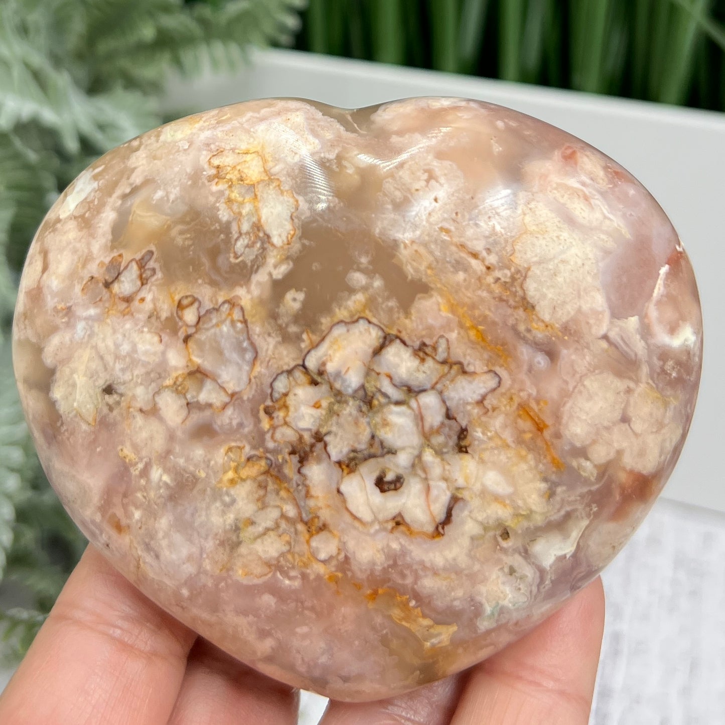 Flower Agate Heart Large Healing Crystal Carving 324g