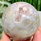 Pink Amethyst Flower Agate Dendritic Quartz Sphere Crystal Ball 488g 71mm