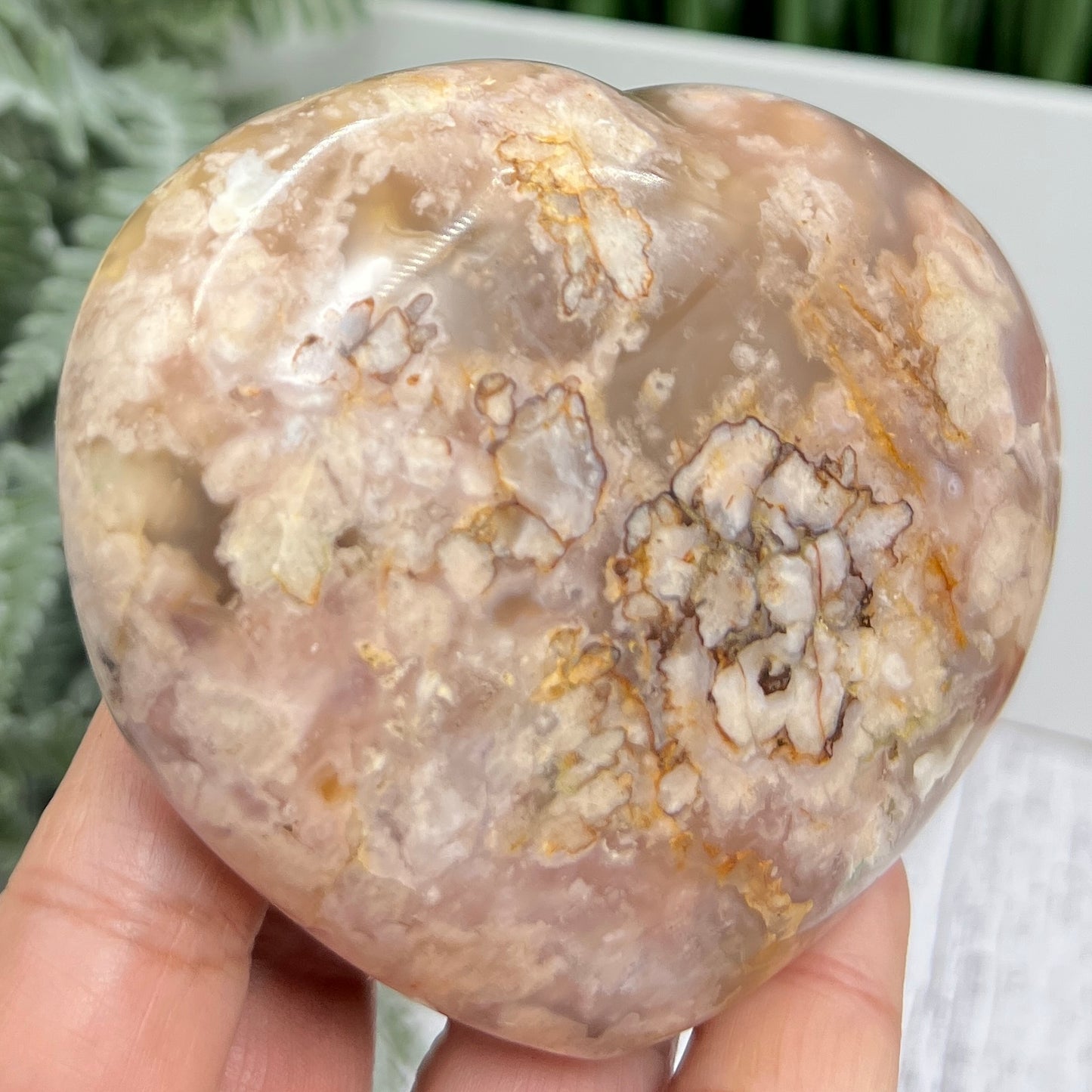 Flower Agate Heart Large Healing Crystal Carving 324g