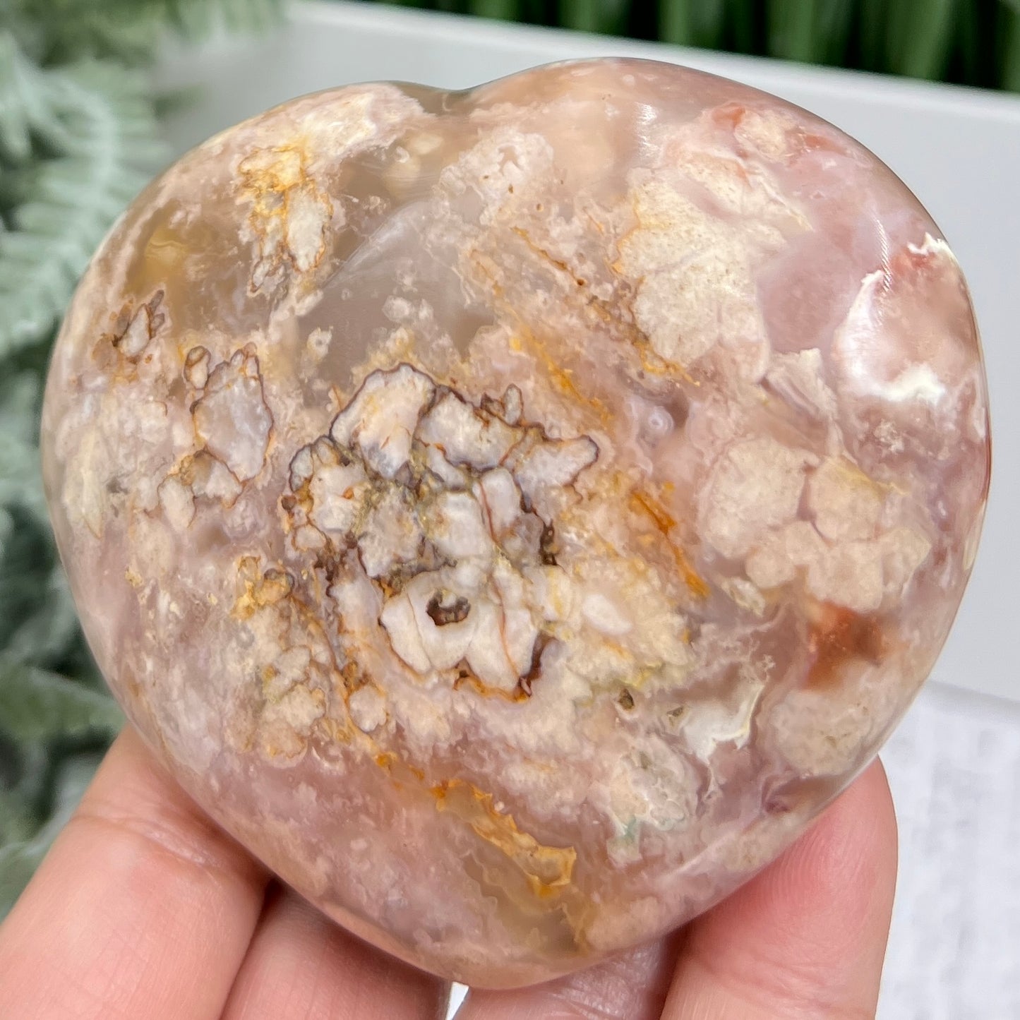 Flower Agate Heart Large Healing Crystal Carving 324g