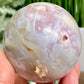Pink Amethyst Flower Agate Dendritic Quartz Sphere Crystal Ball 488g 71mm