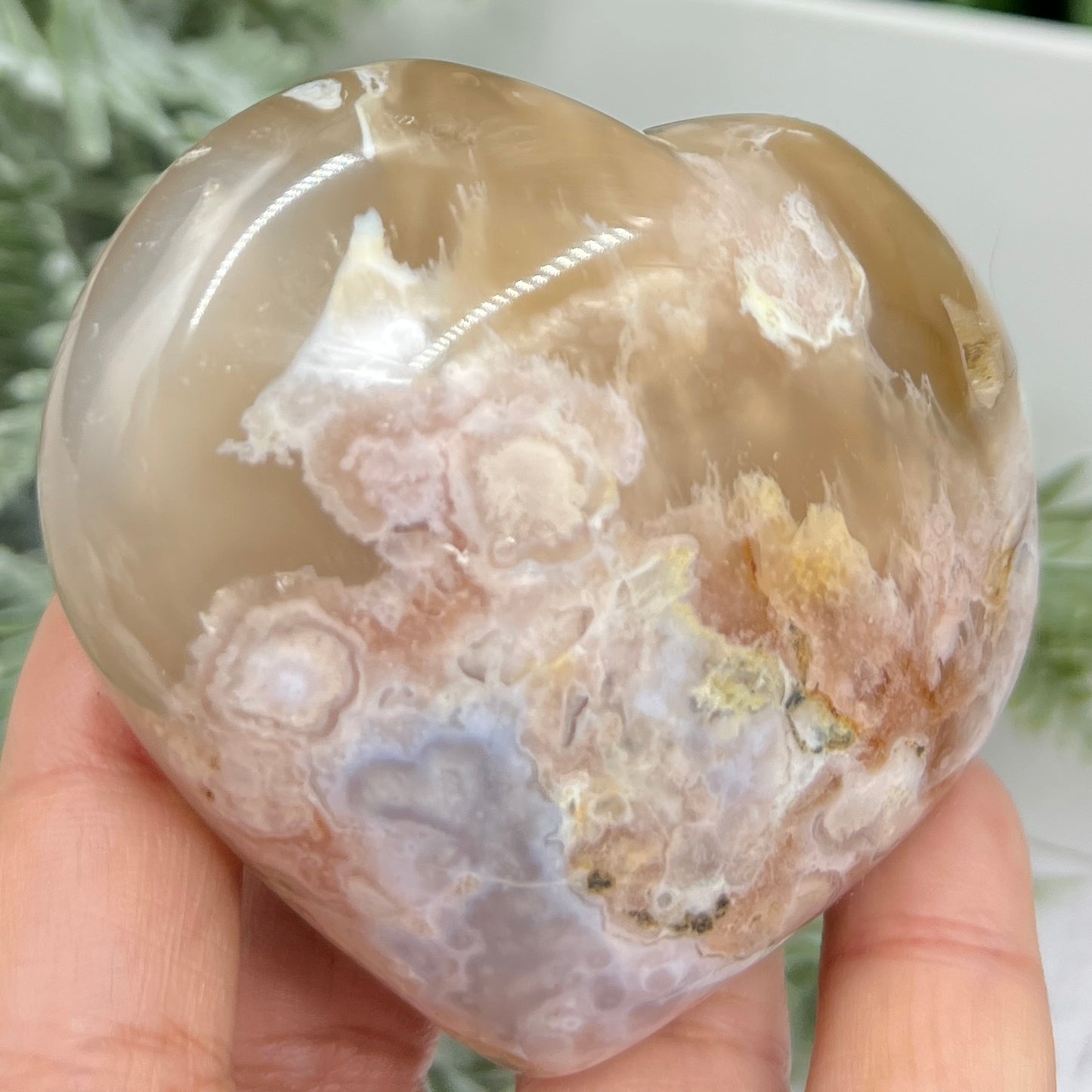 Flower Agate Heart Healing Crystal Carving 234g