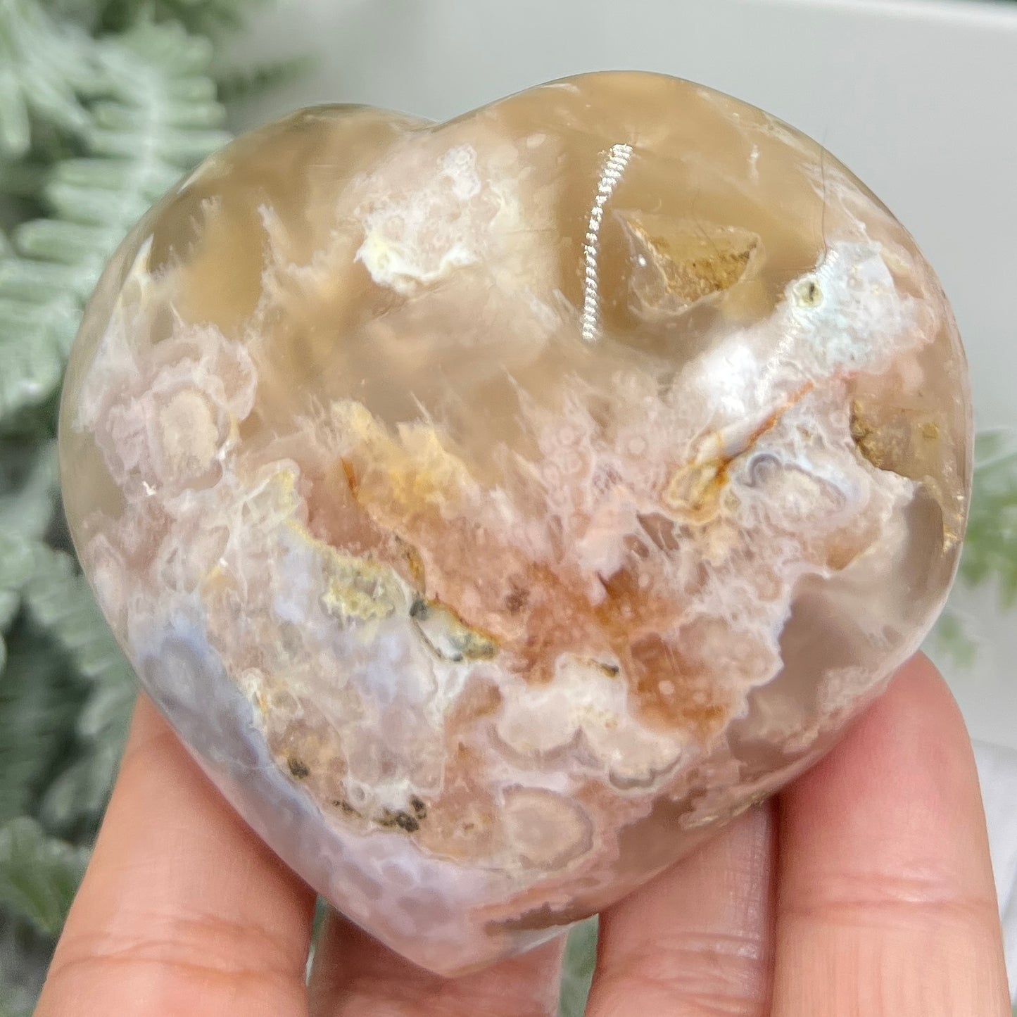 Flower Agate Heart Healing Crystal Carving 234g