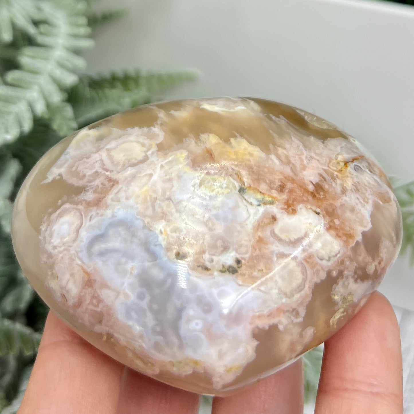 Flower Agate Heart Healing Crystal Carving 234g