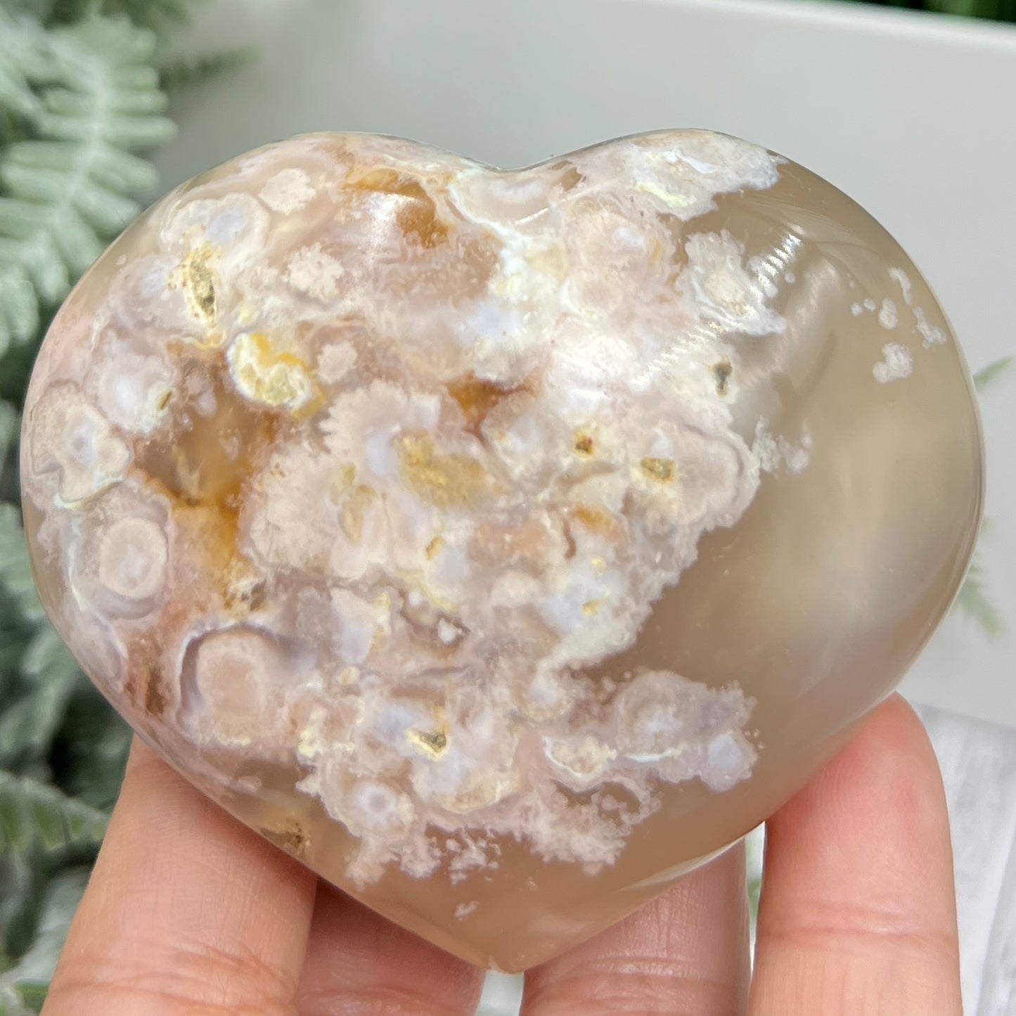 Flower Agate Heart Healing Crystal Carving 234g