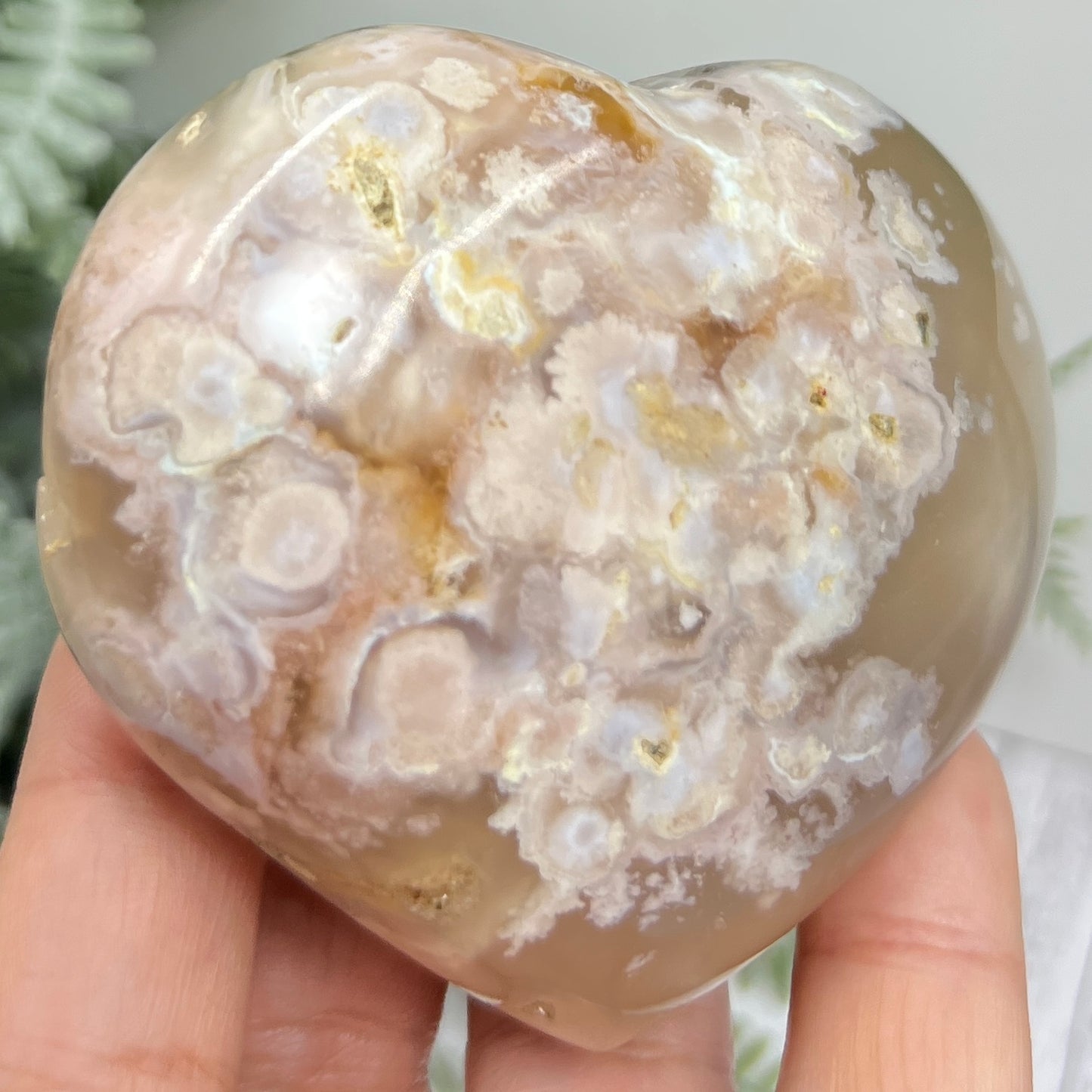 Flower Agate Heart Healing Crystal Carving 234g