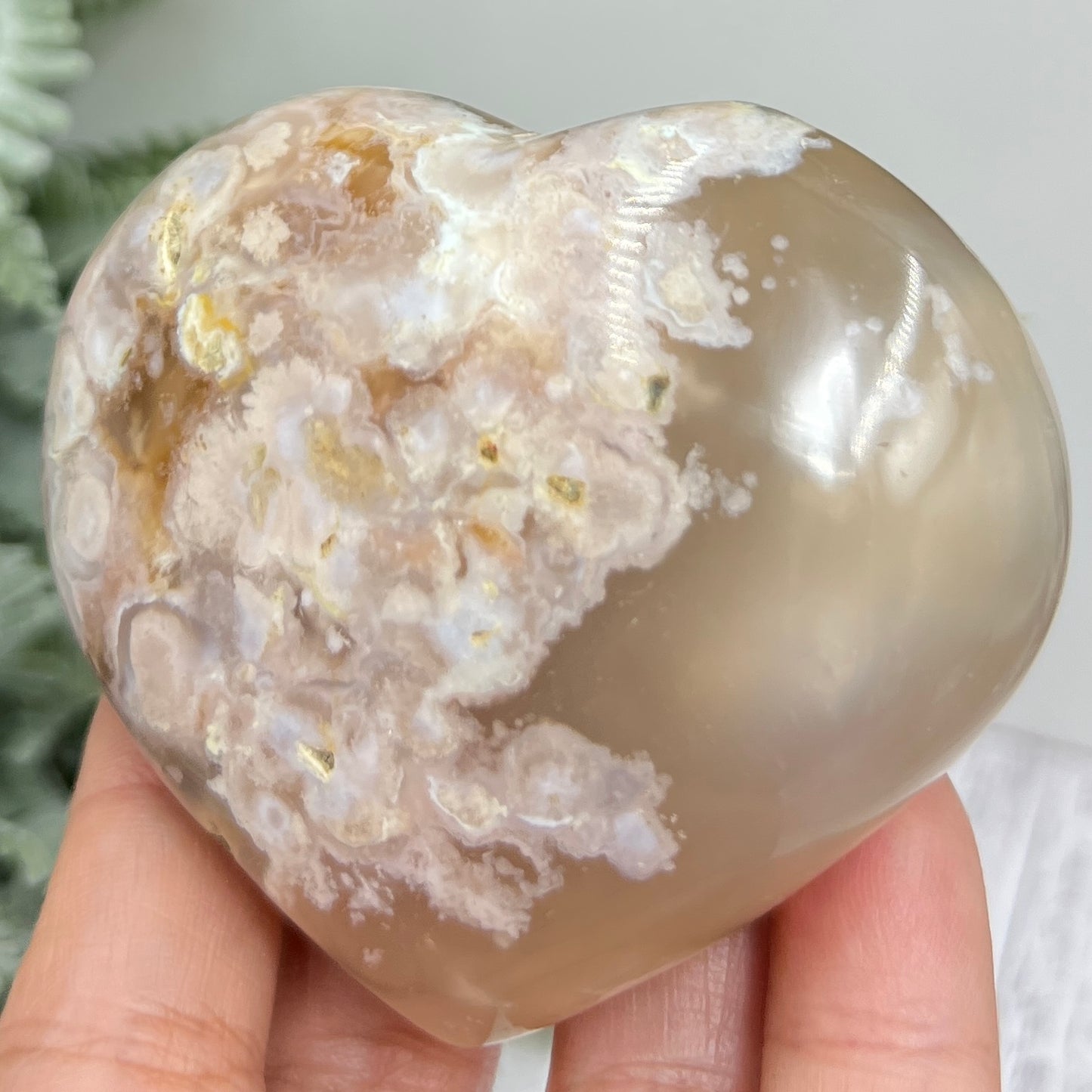 Flower Agate Heart Healing Crystal Carving 234g