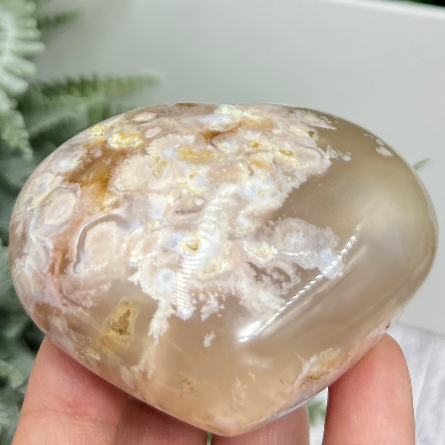 Flower Agate Heart Healing Crystal Carving 234g